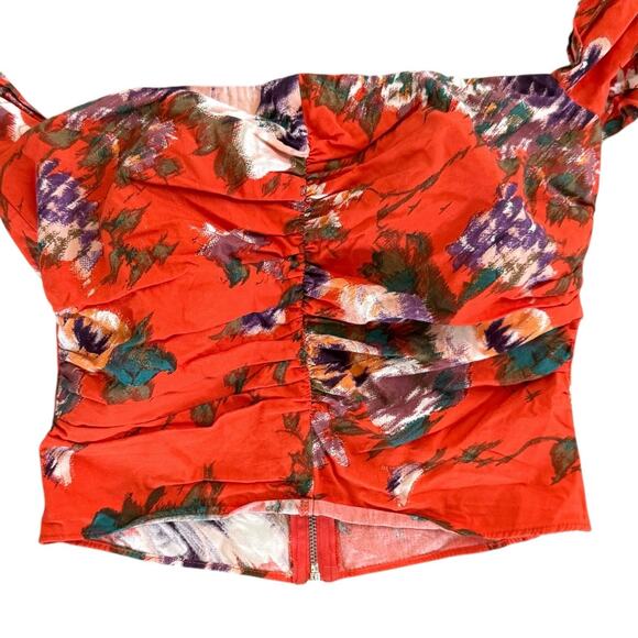 H&M Red Off-Shoulder Floral Puff Sleeve Top Romantic Y2K Blouse Size Small (4) - Picture 5 of 10